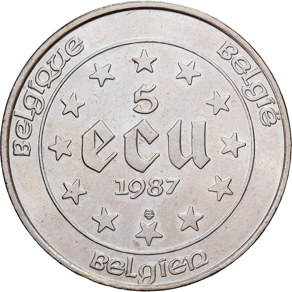 Bélgica, 5 Ecu, Charles Quint, 1987, Plata, FDC