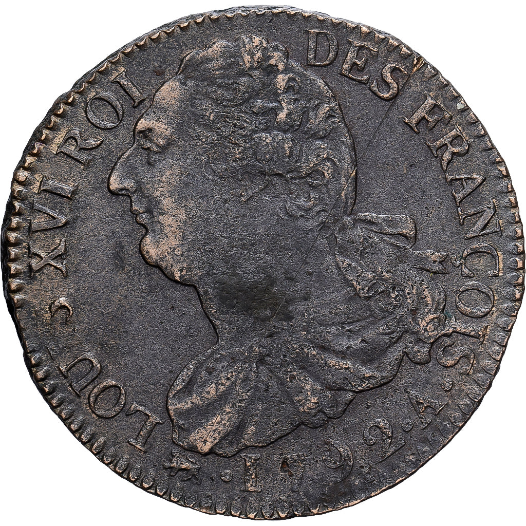 Francia, Louis XVI, 2 Sols, 1792 / AN 4, Paris, Métal de cloche, MBC+
