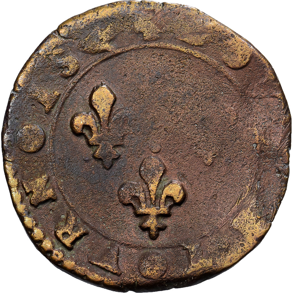 Francia, Henri III, Double Tournois, 1574-1589, Paris, Cobre, BC+, Gadoury:455