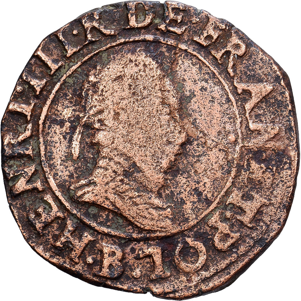 Francia, Henri III, Double Tournois, 1589, Rouen, Rame, MB, Gadoury:455
