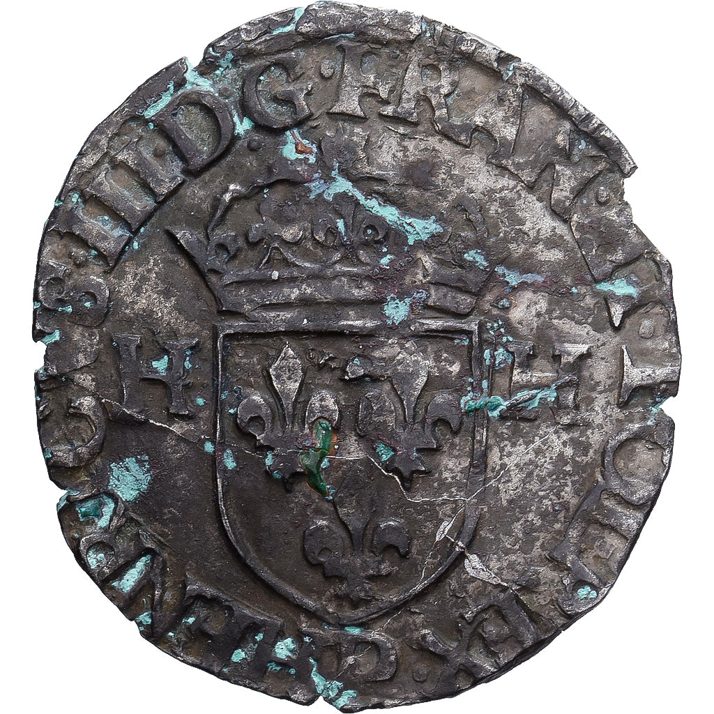 Francia, Henri III, Douzain aux deux H, 1576, Lyon, Vellón, BC+, Gadoury:467