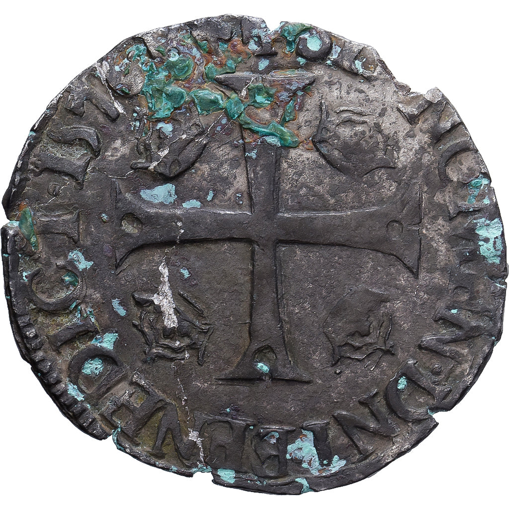 Francia, Henri III, Douzain aux deux H, 1576, Lyon, Vellón, BC+, Gadoury:467