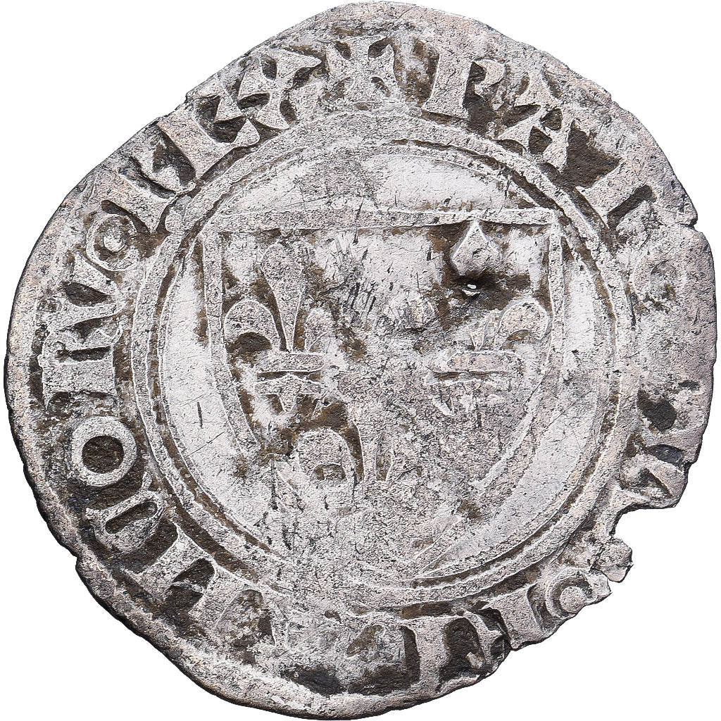 Francia, Charles VI, 1/2 Guénar, 1388-1422, Argento, MB, Duplessy:378A