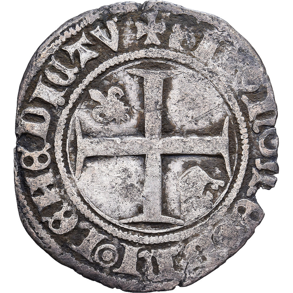 Francia, Charles VI, 1/2 Guénar, 1388-1422, Argento, MB, Duplessy:378A