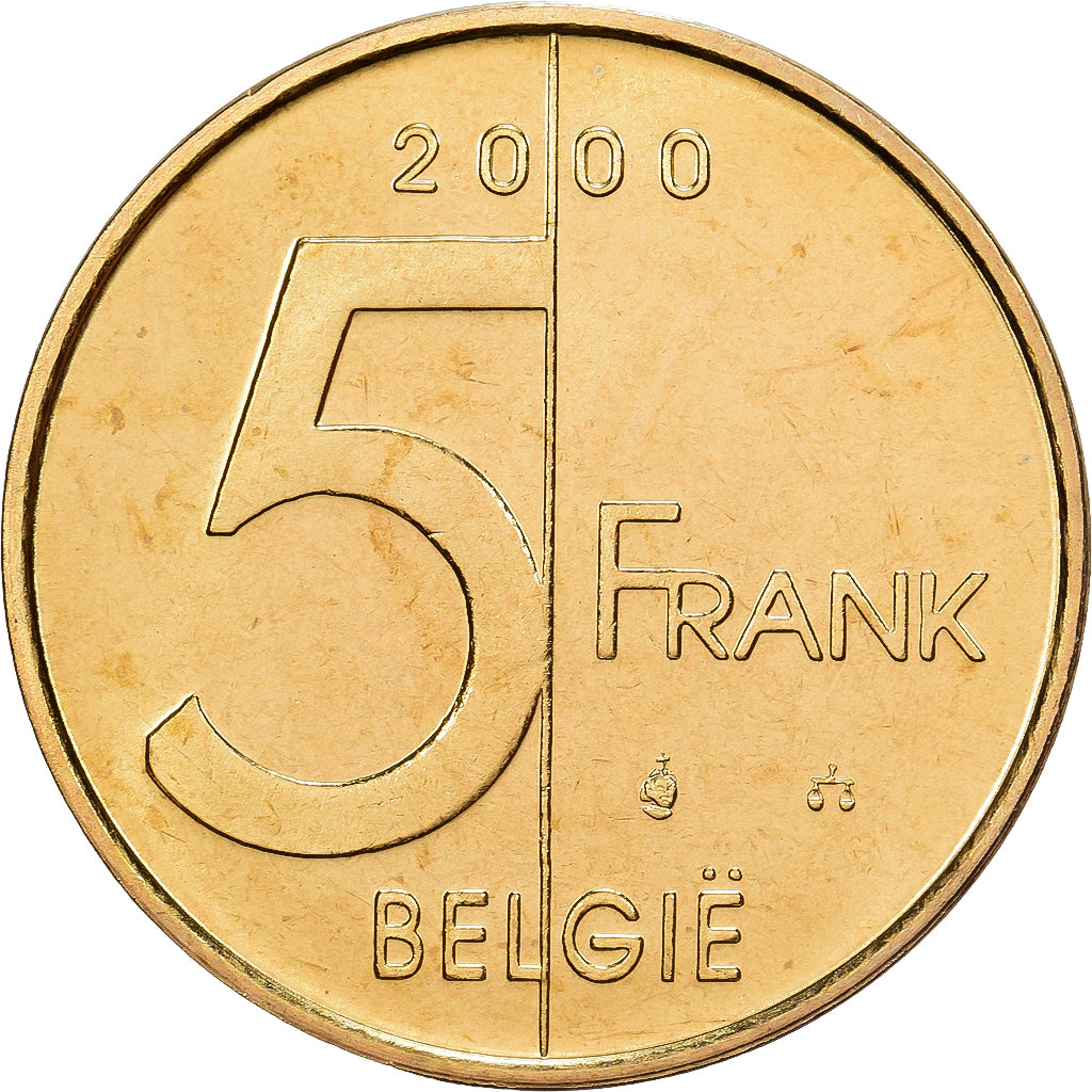Belgium, Albert II, 5 Frank, 2000, Brussels, Bronze-Aluminium, MS(65-70), KM:190