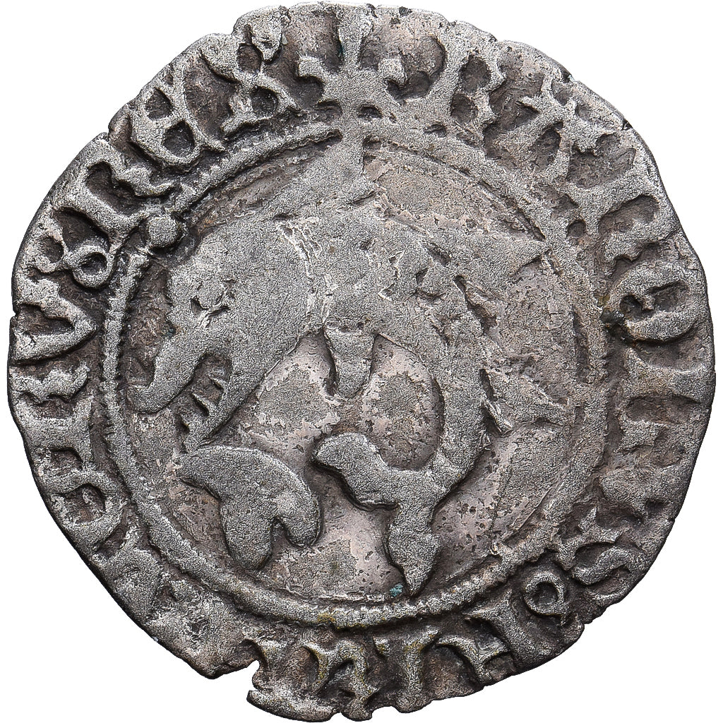 França, Charles VIII, Liard au dauphin, 1488, Tournai, Lingote, VF(30-35)