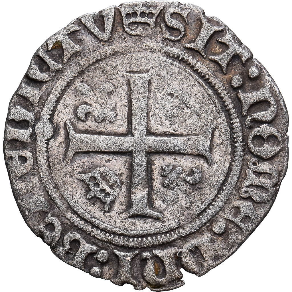 França, Charles VIII, Liard au dauphin, 1488, Tournai, Lingote, VF(30-35)