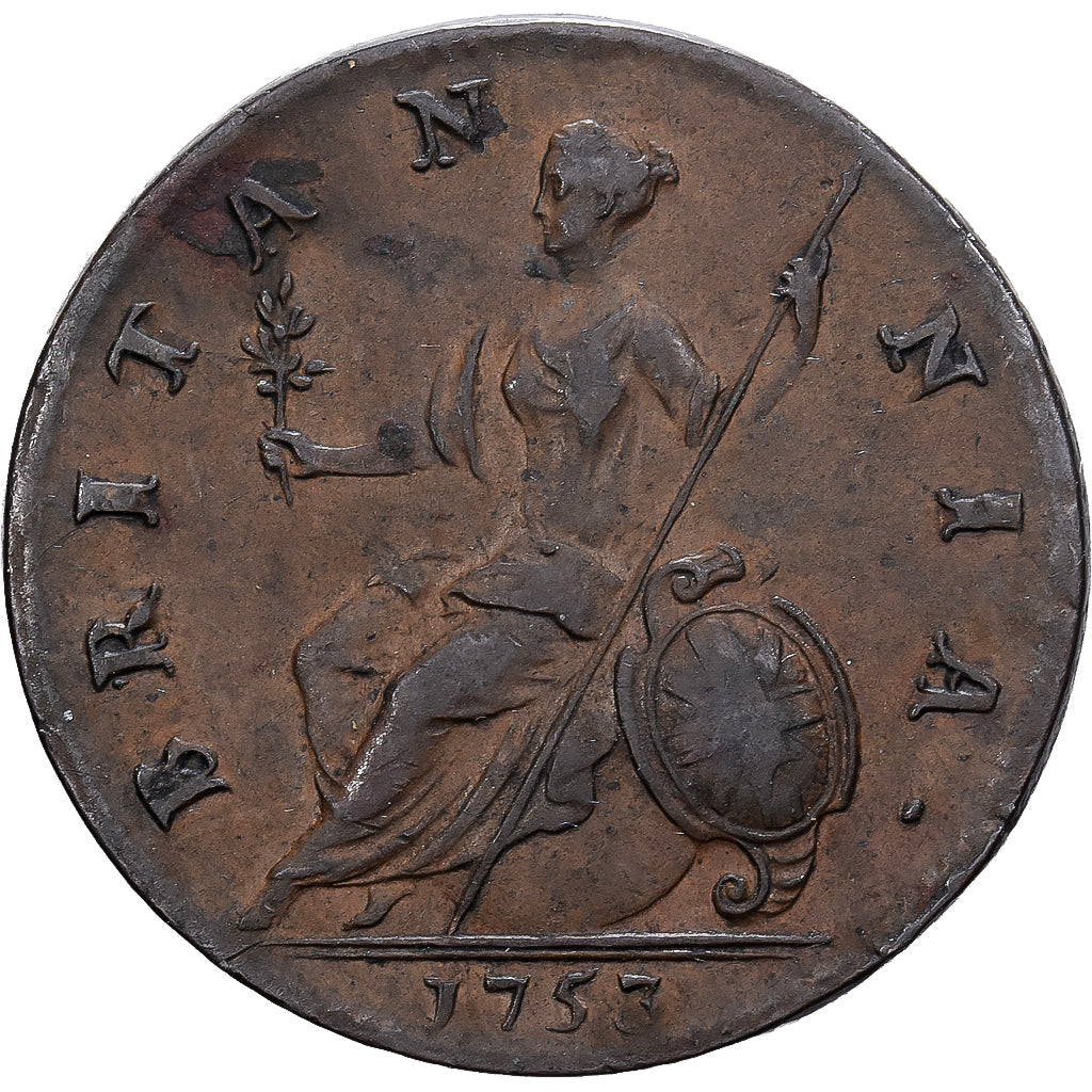 Royaume-Uni, George II, 1/2 Penny, 1753, Londres, Cuivre, TTB+, Spink:3719