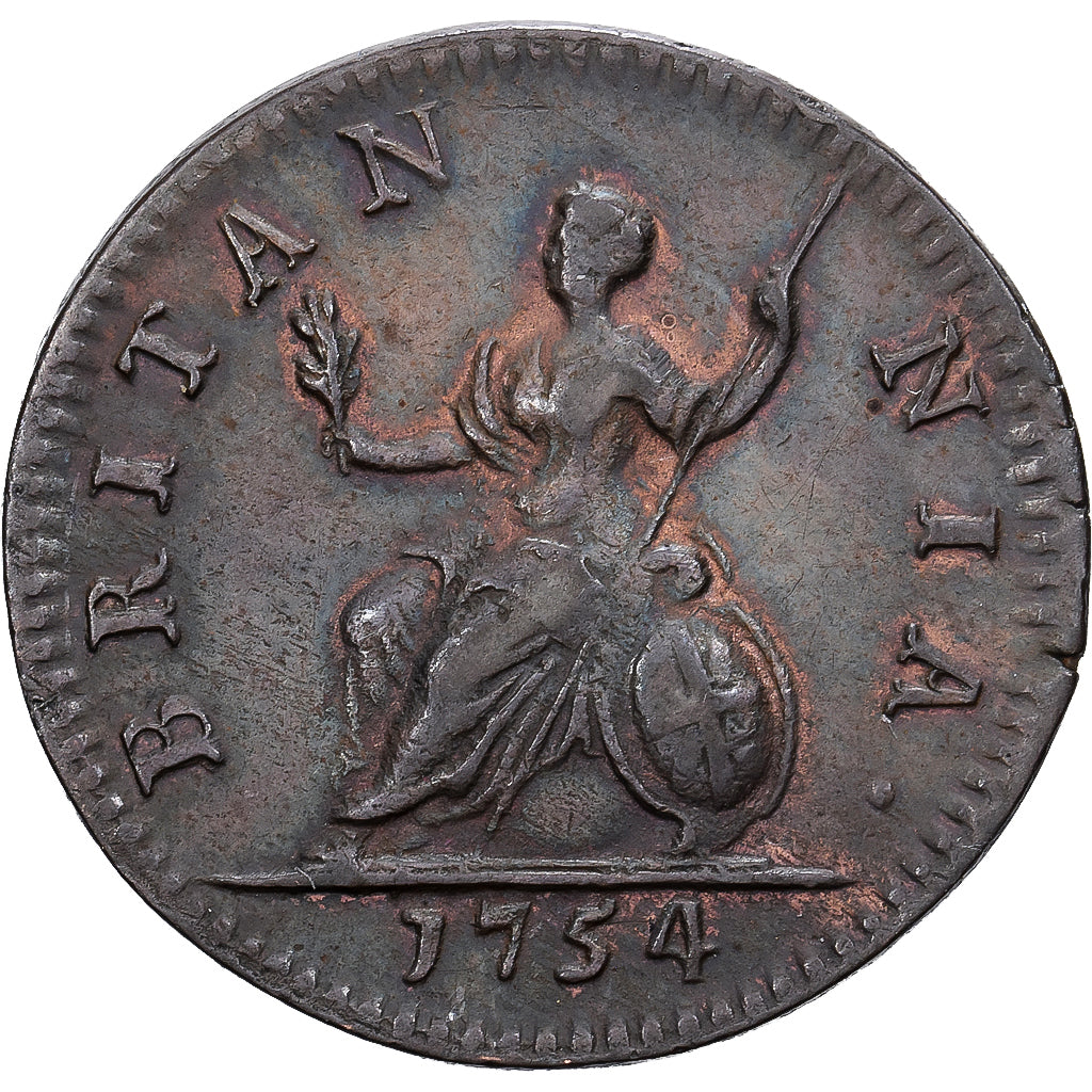 Verenigd Koninkrijk, George II, 1 Farthing, 1754, London, Koper, ZF, Spink:3722