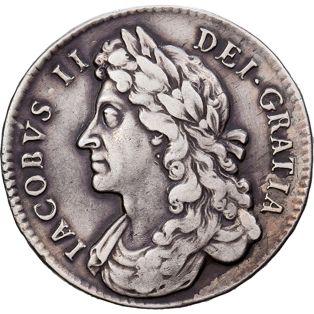 Kingdom of England, James II, 1/2 Crown, 1687, London, Zilver, ZF, Spink:3409
