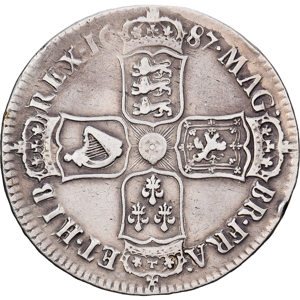 Kingdom of England, James II, 1/2 Crown, 1687, London, Zilver, ZF, Spink:3409