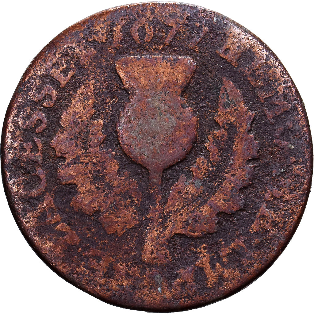 Escócia, Charles II, 2 Pence, 1677, Edinburgh, Cobre, F(12-15), Spink:5630