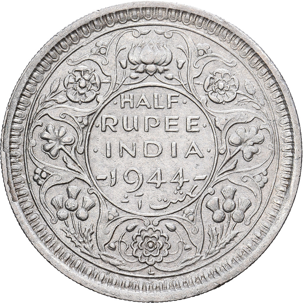 India-Británica, George VI, 1/2 Rupee, 1944, Lahore, Plata, EBC, KM:552