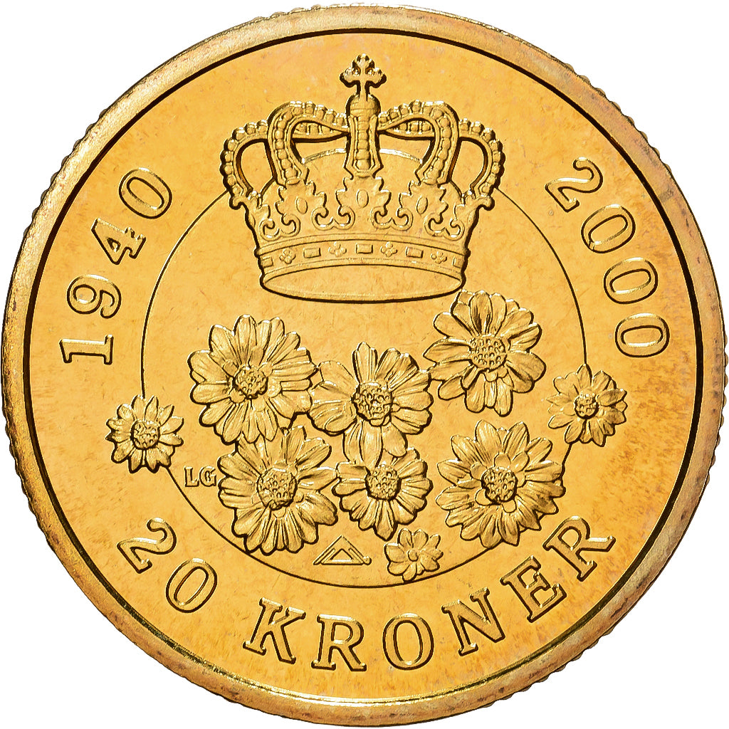 Dinamarca, Margrethe II, 20 Kroner, 2000, Copenhagen, Bronce - aluminio, FDC