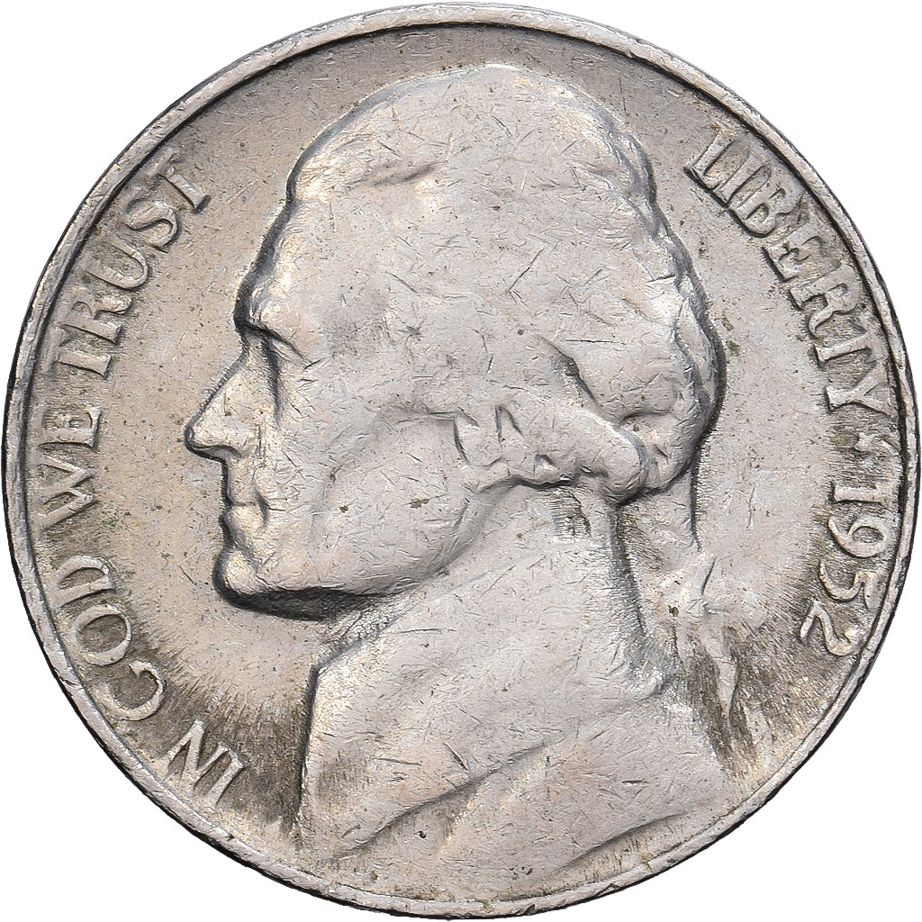 États-Unis, 5 Cents, Jefferson, 1952, San Francisco, Cupronickel, TB, KM:192