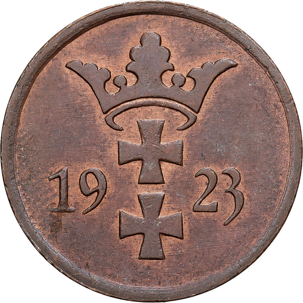Polónia, Stadt Danzig, 2 Pfennige, 1923, AU(50-53), Bronze