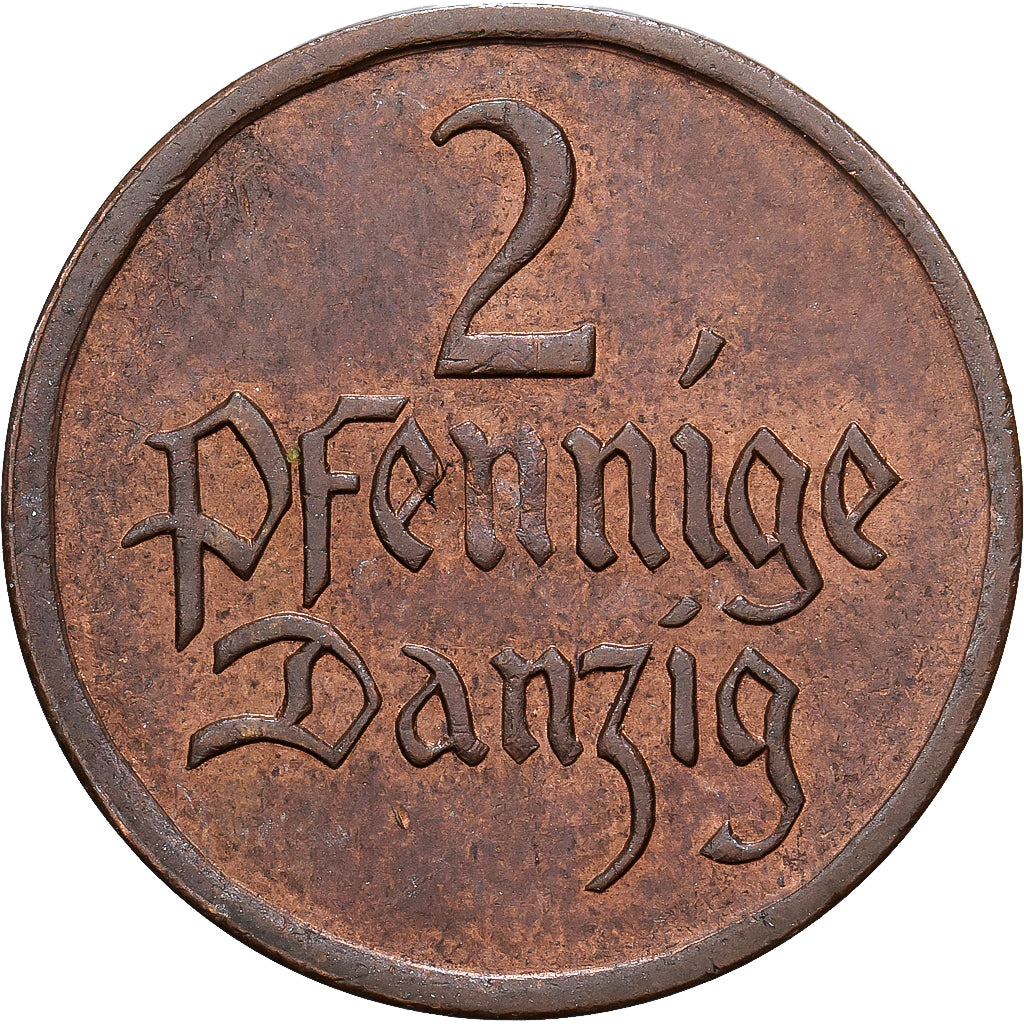 Polónia, Stadt Danzig, 2 Pfennige, 1923, AU(50-53), Bronze