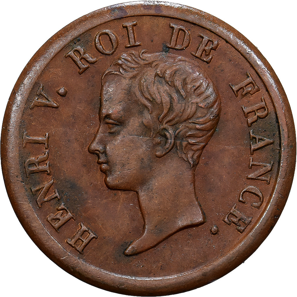 França, Henri V, 1/2 Franc, 1833, Bronze, VF(20-25)