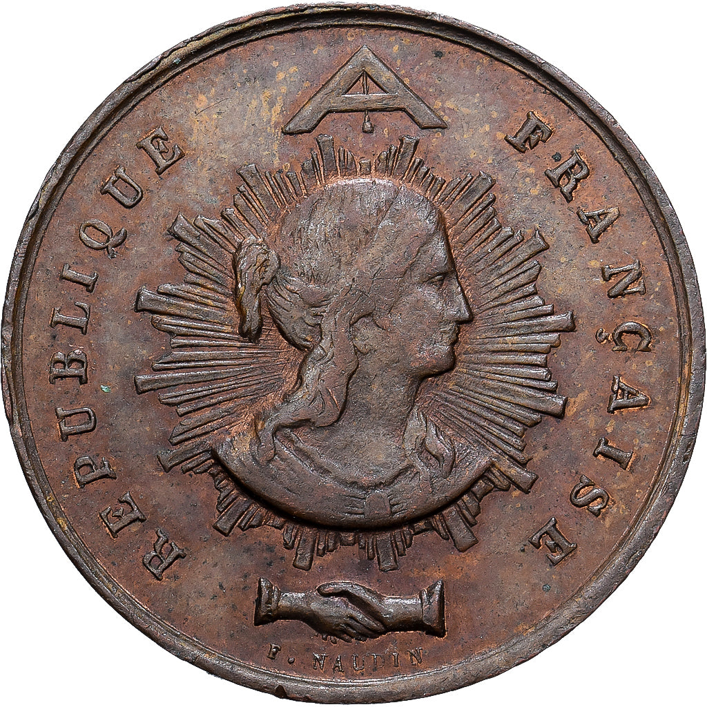 France, Jeton, Lille, Drapeau offert par la Garde Nationale, Bronze, 1848