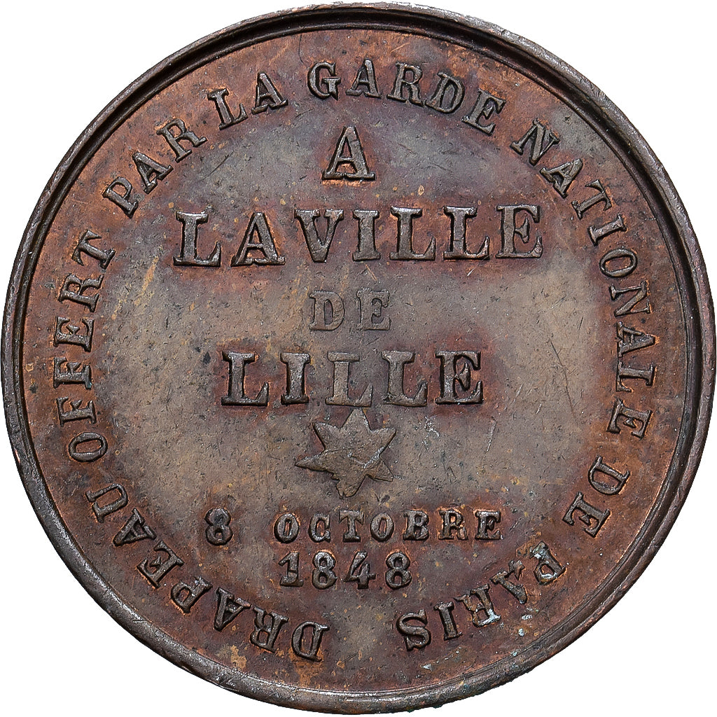 France, Jeton, Lille, Drapeau offert par la Garde Nationale, Bronze, 1848
