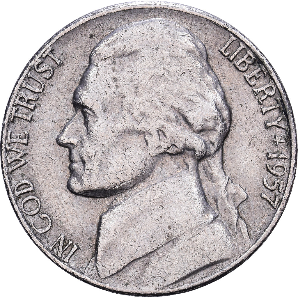 United States, 5 Cents, Jefferson, 1957, Philadelphia, Cupronickel, VF(20-25)