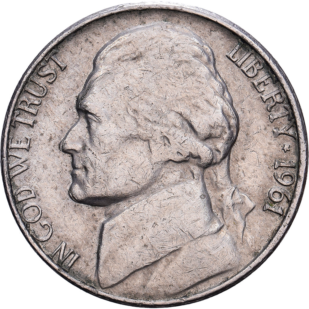 Stati Uniti, 5 Cents, Jefferson, 1961, Denver, Cupronickel, BB, KM:192