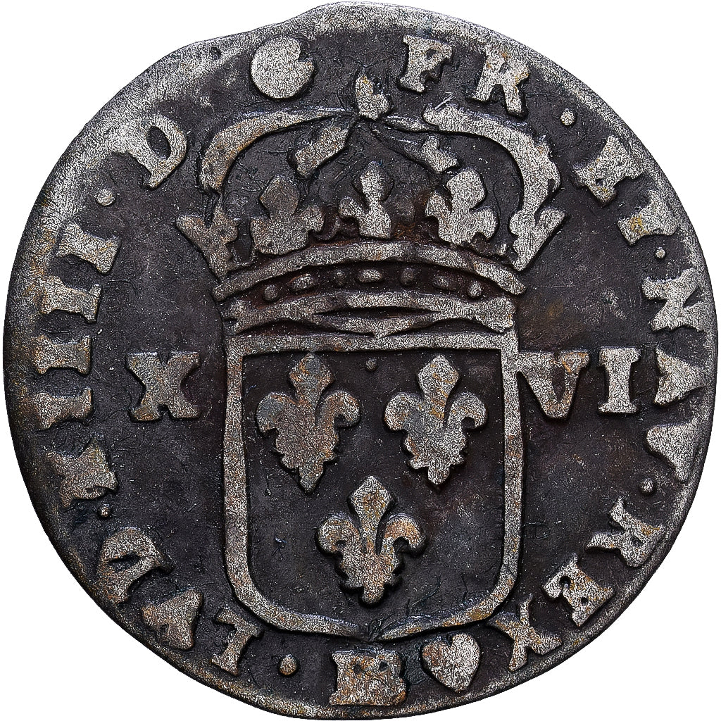 Francia, Louis XIV, 16 Deniers, 1708, Strasbourg, Vellón, BC+, Gadoury:96