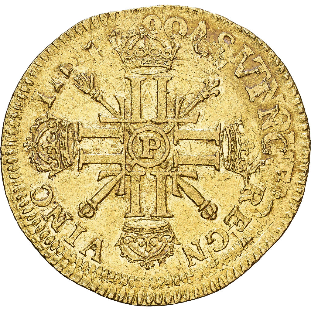 Frankrijk, Louis XIV, louis d'or aux 8 L et aux insignes, 1701, Dijon, reformed