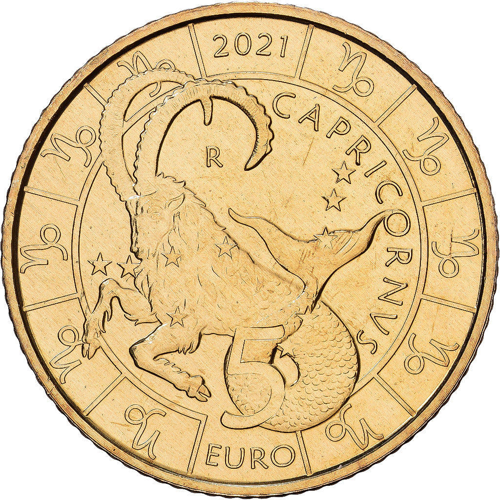 San Marino, 5 Euro, Capricorn, 2021, Rome, Bronzital, MS(65-70), KM:604