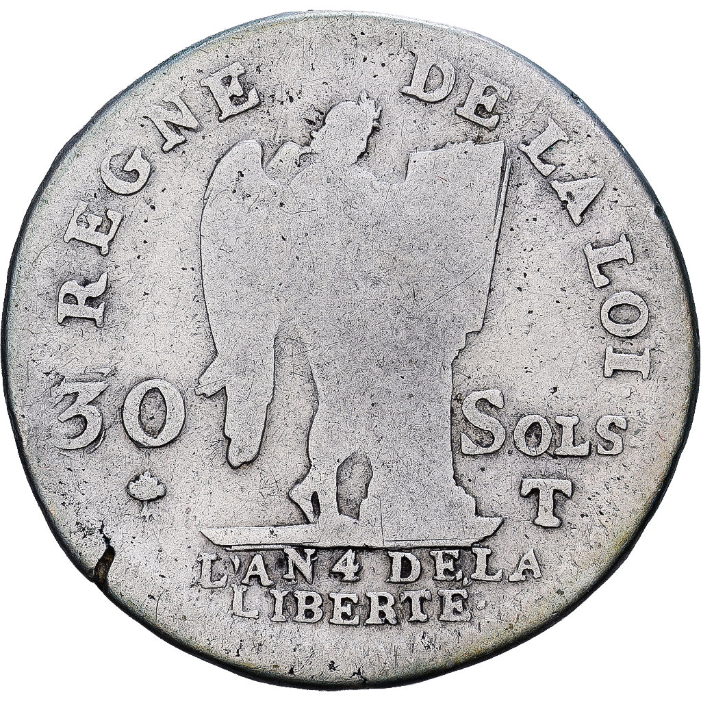 France, Louis XVI, 30 Sols, 1792, Nantes, Argent, TB, Gadoury:39