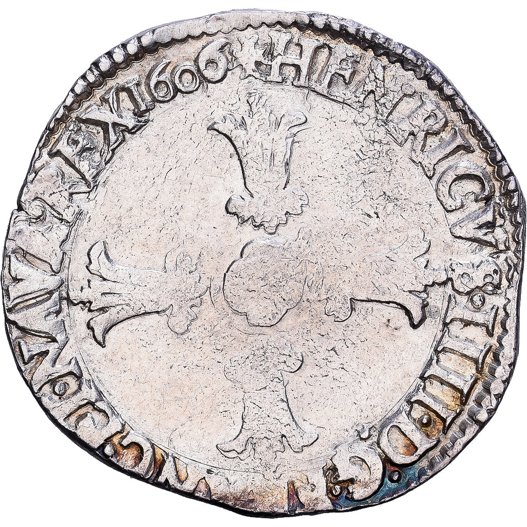 França, Henri IV, 1/4 Ecu, 1606, Angers, Prata, VF(30-35), Gadoury:597
