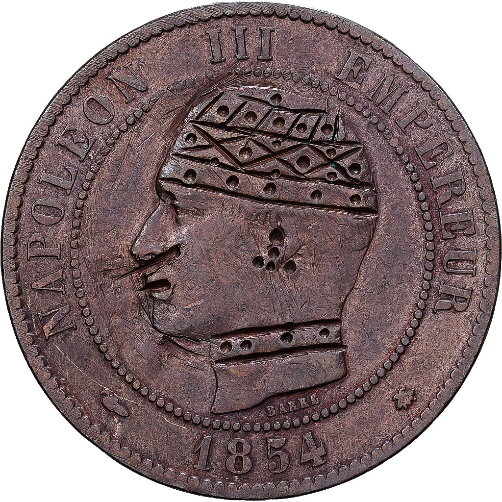 France, Napoleon III, 10 Centimes, 1854, Strasbourg, Satirique, Bronze