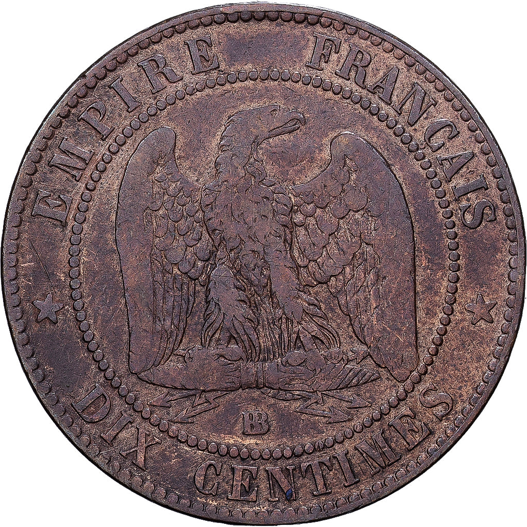 France, Napoleon III, 10 Centimes, 1854, Strasbourg, Satirique, Bronze