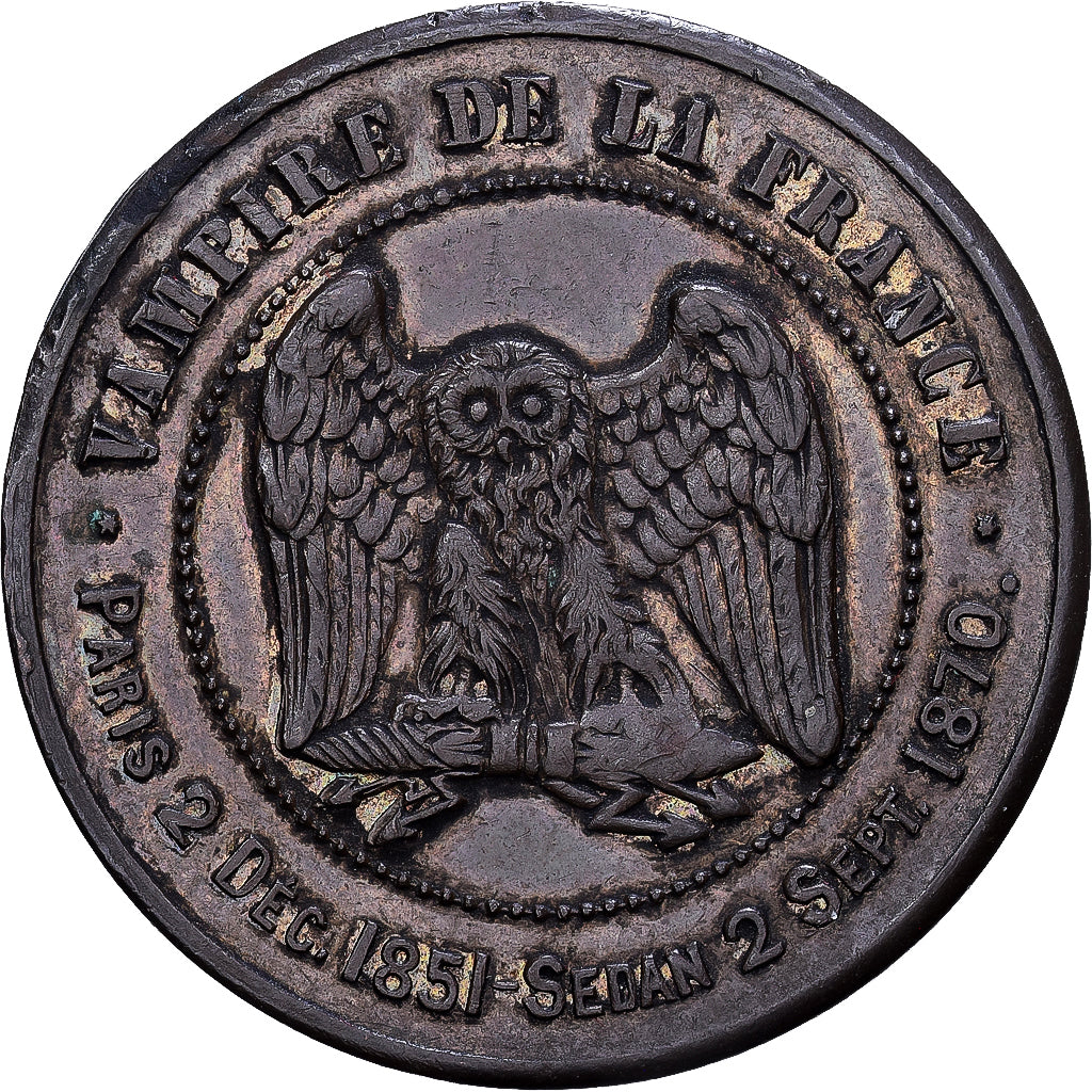 France, 10 Centimes, Napoléon III, Vampire français, 1870, Bronze, EF(40-45)
