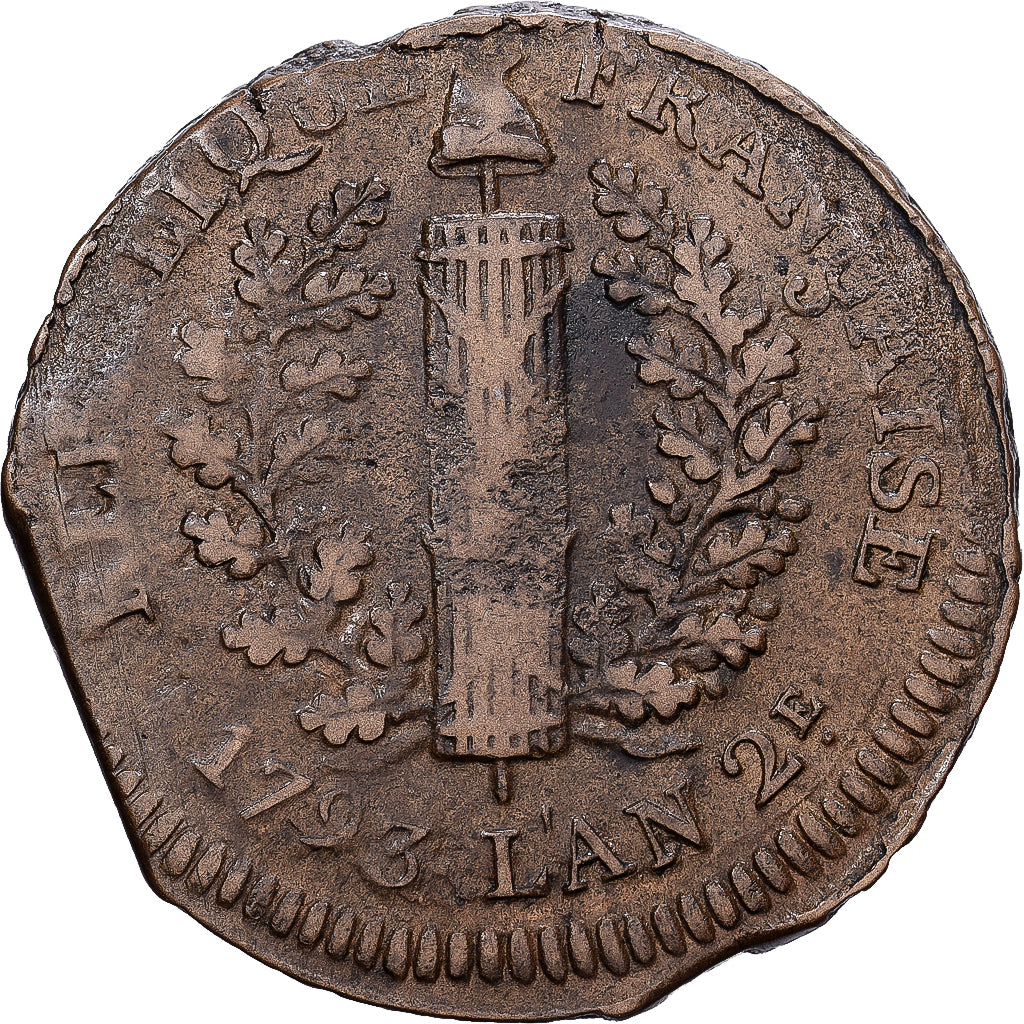 France, 5 Sols, 1793, Mainz, Siege Coinage, Bronze, VF(30-35), KM:603