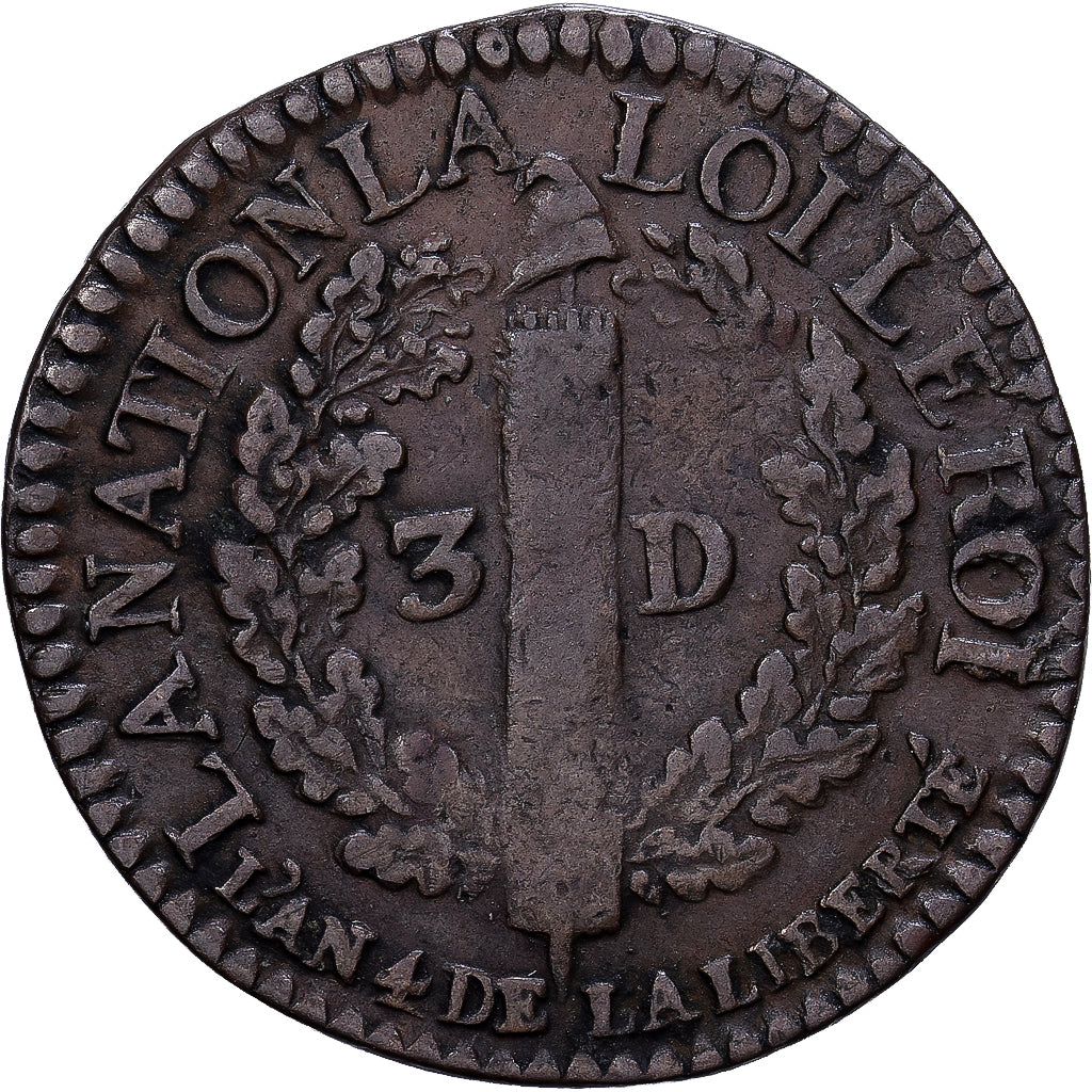 Francja, Louis XVI, 3 Deniers françois, 1792, Lyon, Brązowy, EF(40-45)