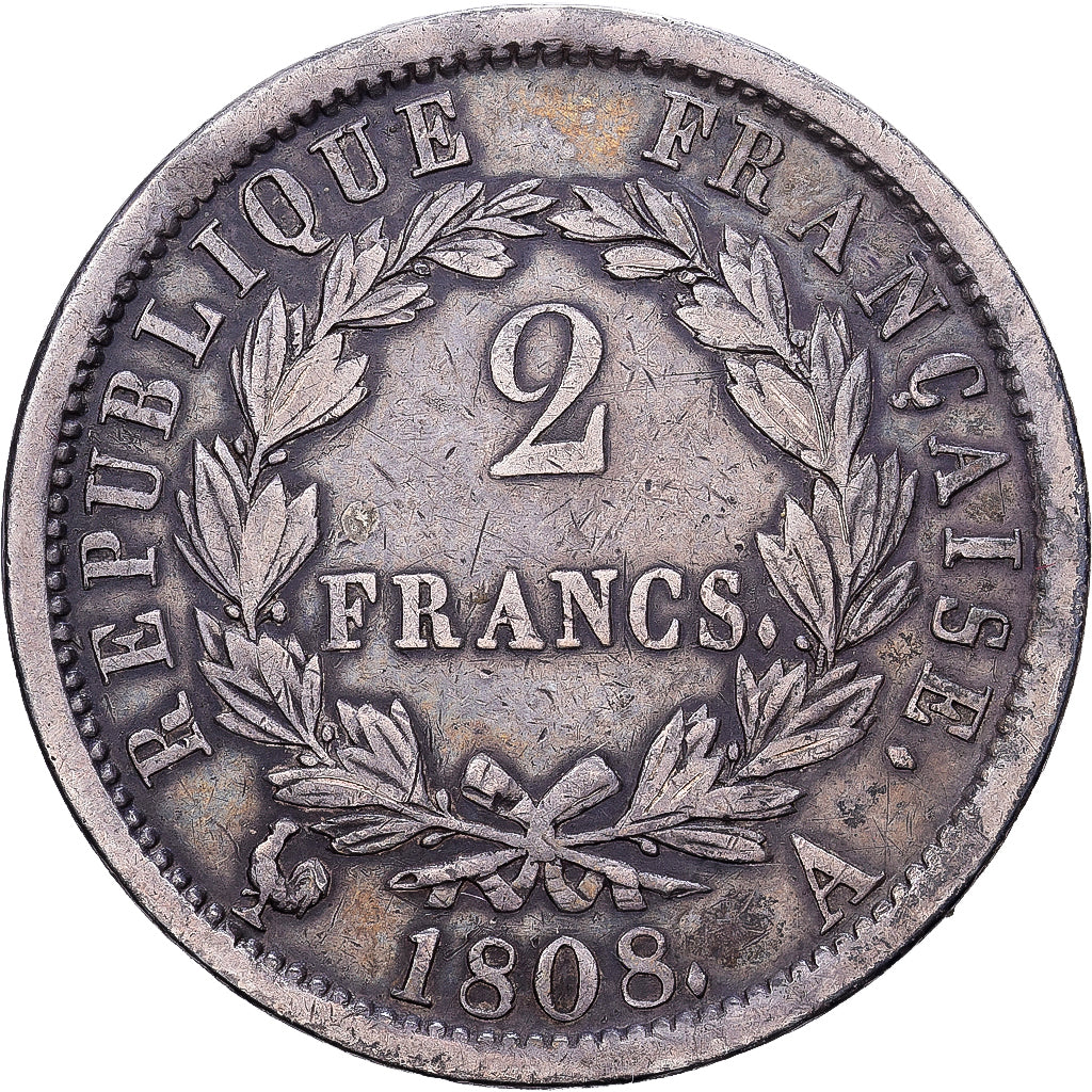 France, Napoleon I, 2 Francs, 1808, Paris, Silver, EF(40-45), Gadoury:500