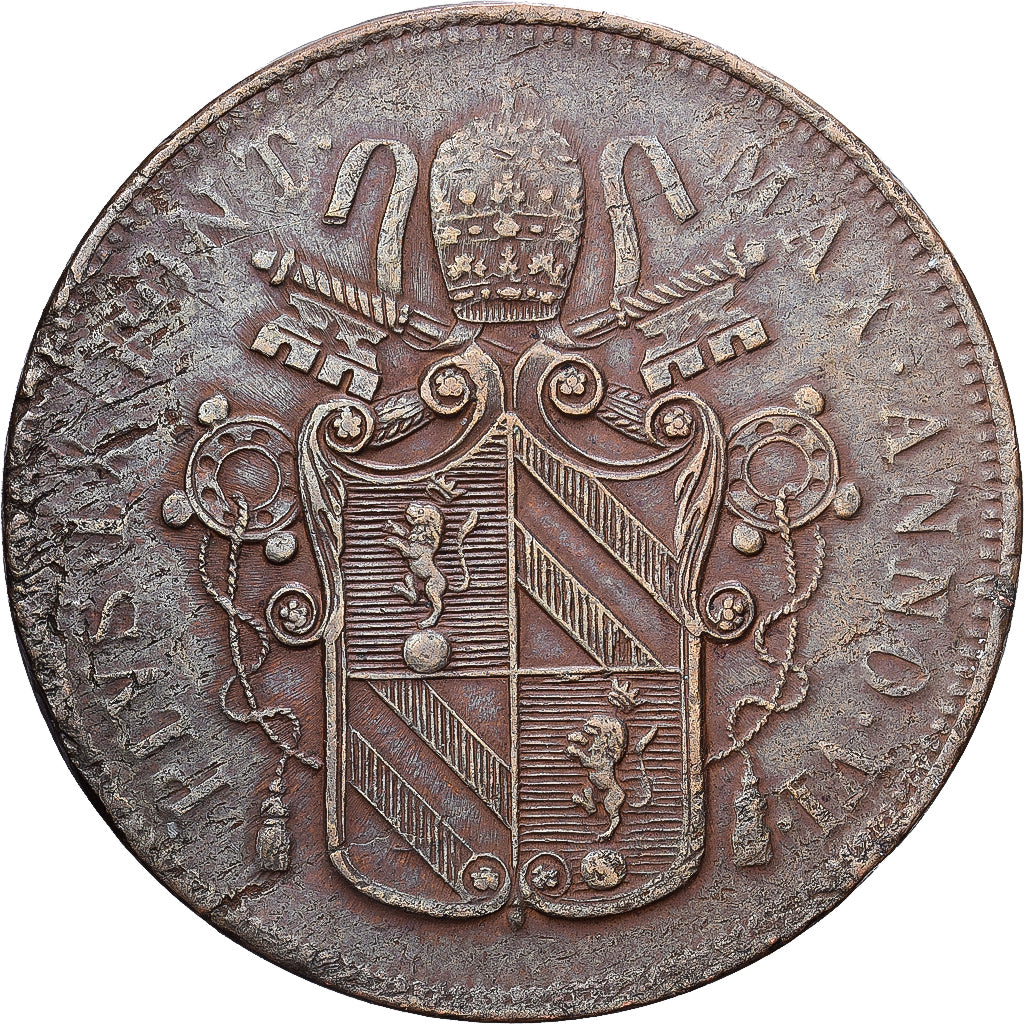 Papal States, Pius IX, 5 Baiocchi, 1852, Rome, Copper, AU(50-53), KM:1356