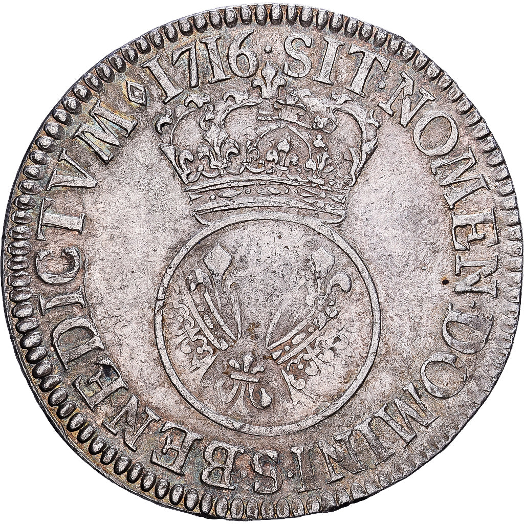 Francia, Louis XV, Ecu Vertugadin, 1716, Reims, Argento, MB+, Gadoury:317