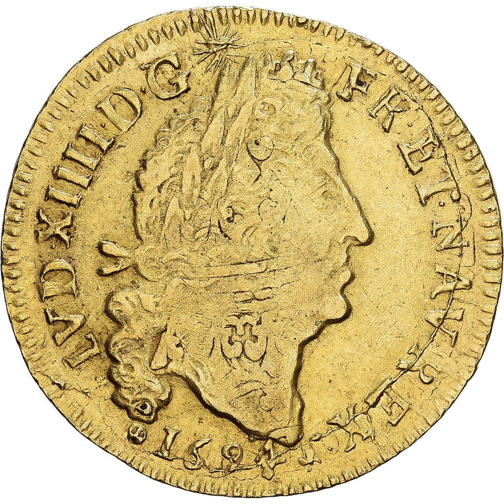 Frankrijk, Louis XIV, Louis d'or au 4 L, 1694, Montpellier, reformed, Goud, FR+