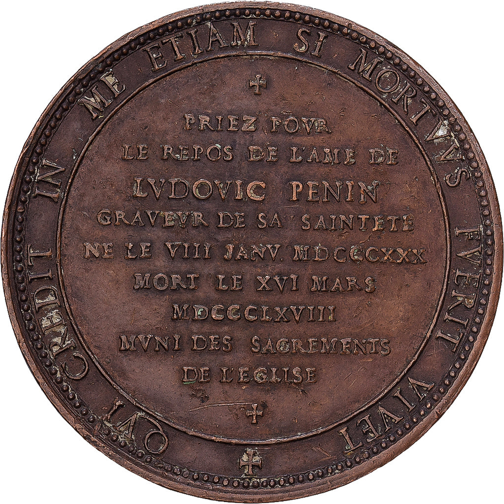 França, medalha, Décès de Ludovic Pénin, 1868, Bronze, AU(55-58)