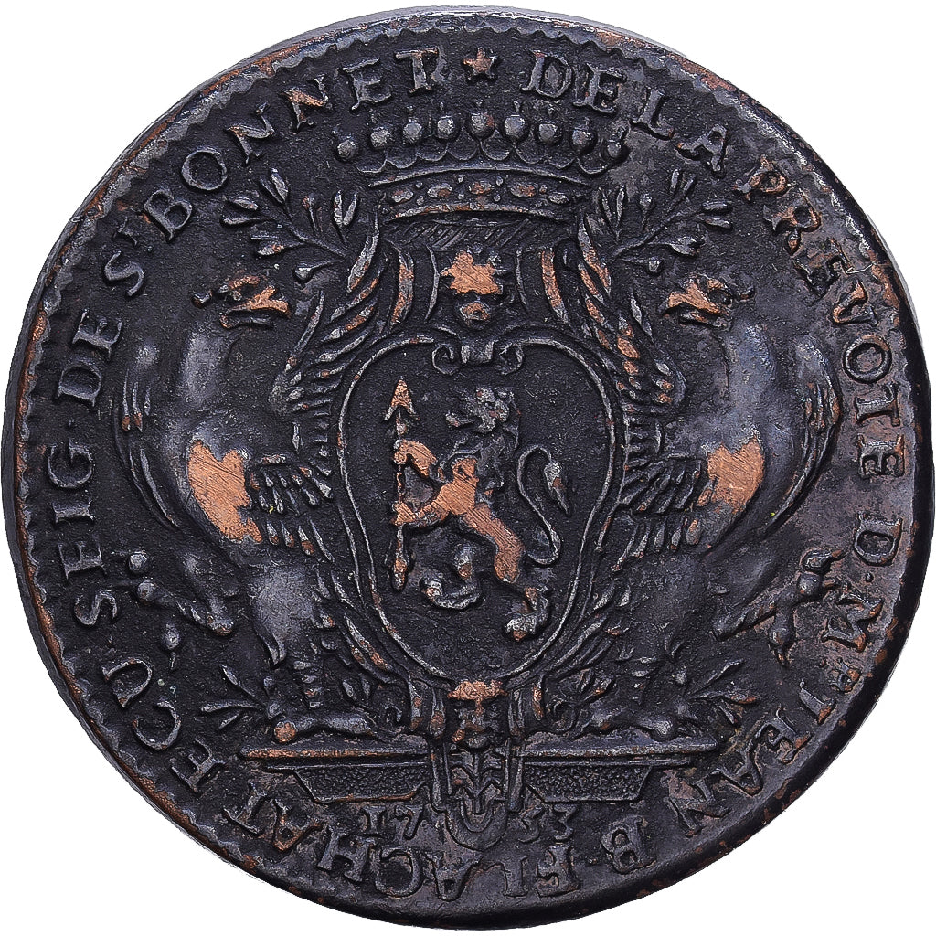 France, Token, Consulat de Lyon, J-B Flachat, 1753, Copper, AU(50-53)