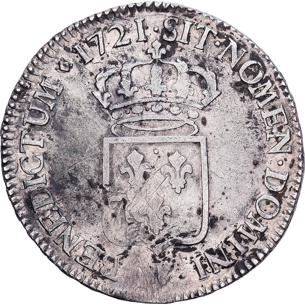 Francia, Louis XV, 1/2 Écu de France, 1721, Lille, reformed, Plata, MBC