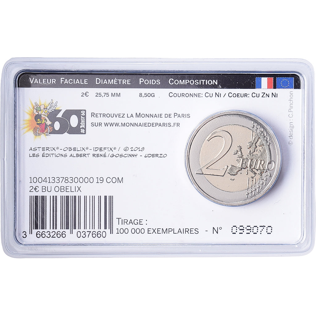 France, 2 Euro, 60 years of Asterix, 2019, MDP, Bimetallic, MS(65-70)