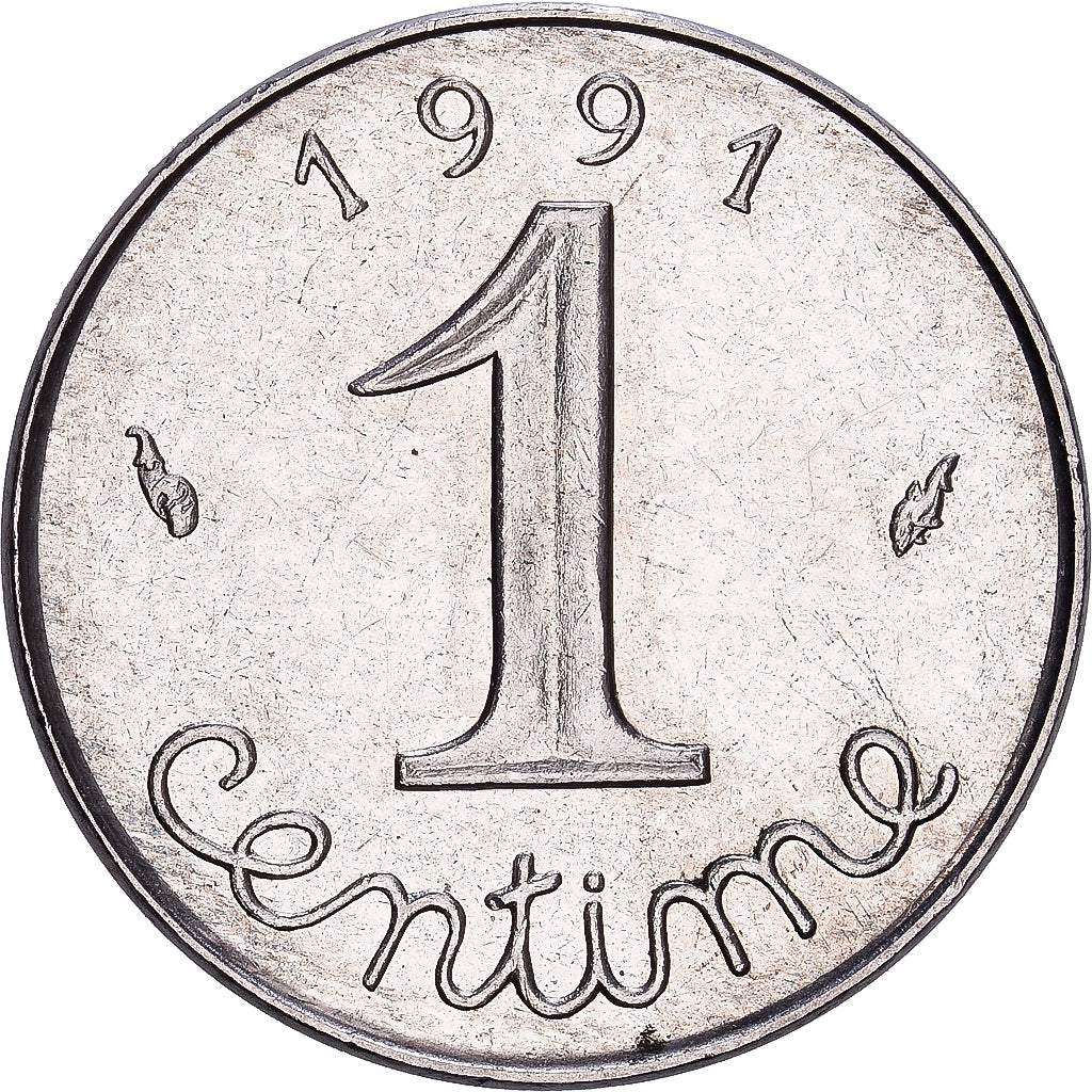 Frankrijk, 1 Centime, Épi, 1991, MDP, Coin alignment, Stainless Steel, UNC-
