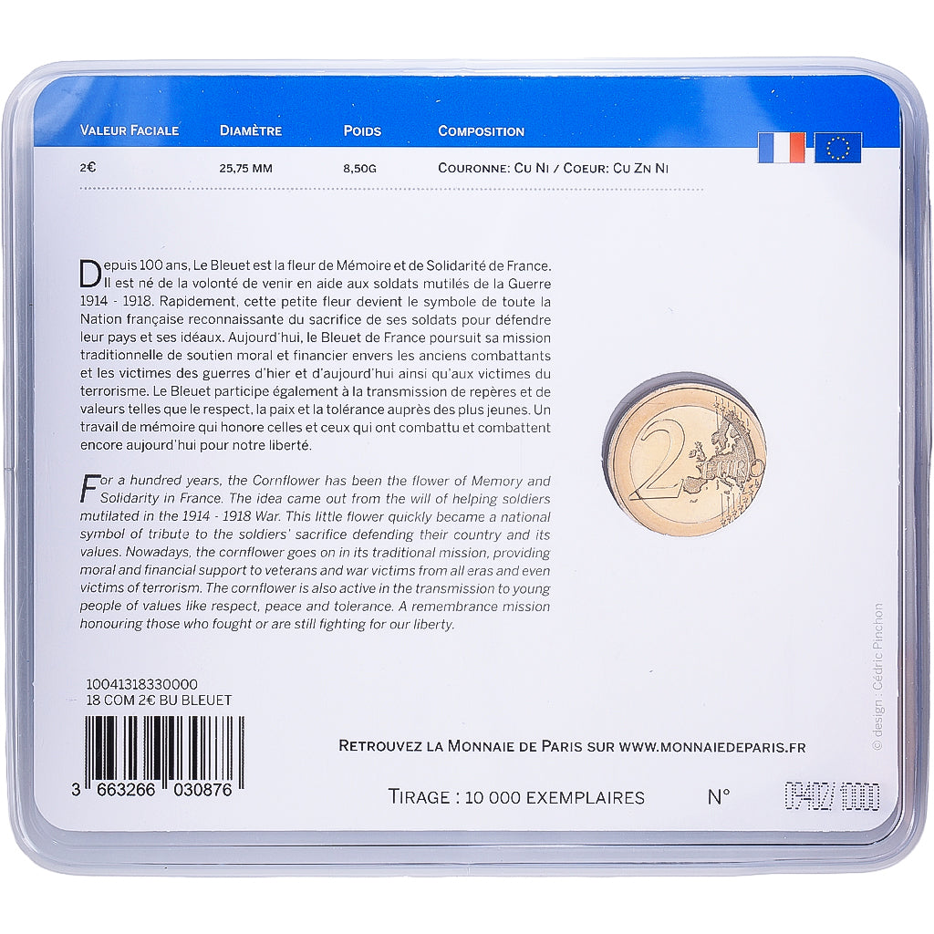 Frankrijk, 2 Euro, bleuet de France, BU, colorisée, 2018, MDP, Bi-Metallic, FDC