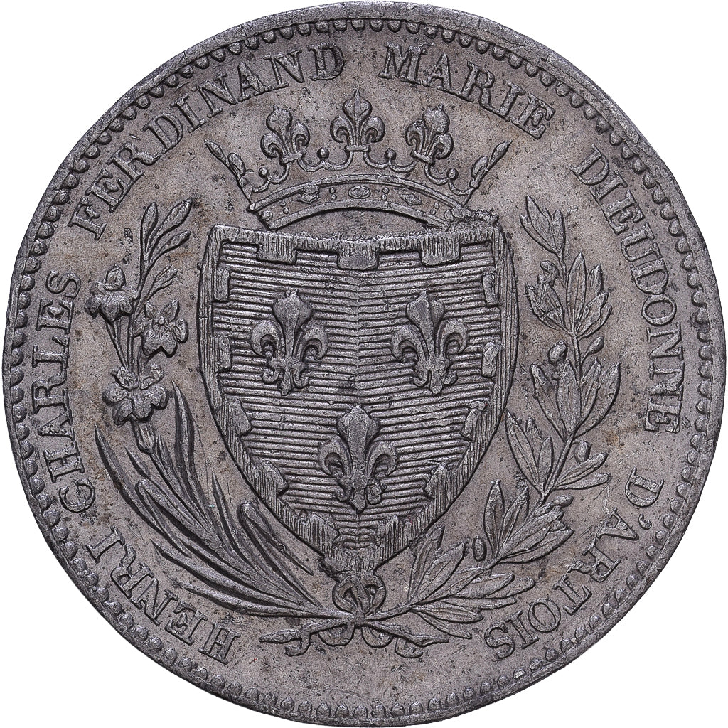France, Henri V, Module 5 francs, 1828, Paris, Etain, SUP, Gadoury:647 var.