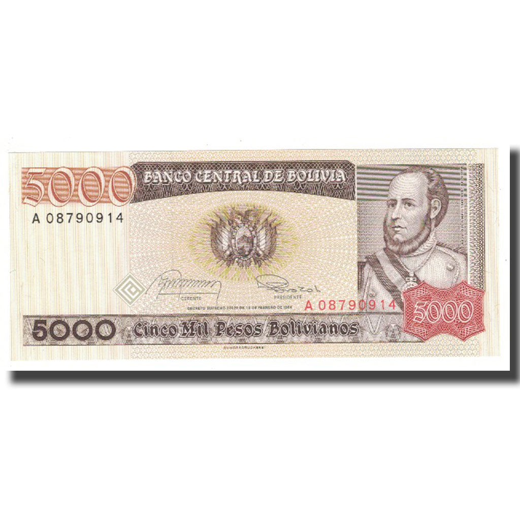 Billet, Bolivie, 5000 Pesos Bolivianos, D.1984, 1984-02-10, KM:168a, NEUF