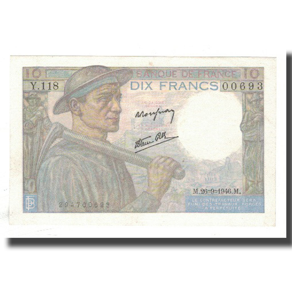 França, 10 Francs, Mineur, 1946, 1946-09-26, AU(55-58), Fayette:8.15, KM:99e