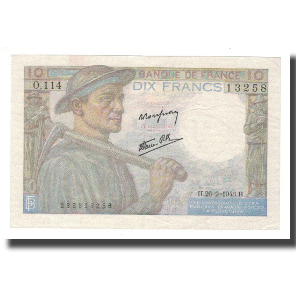 France, 10 Francs, Mineur, 1946, 1946-09-26, AU(55-58), Fayette:8.15, KM:99e